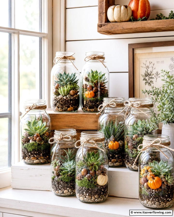 Mason Jar Succulent Display - 21 Fall Planter Ideas to Refresh Your Outdoor Spaces