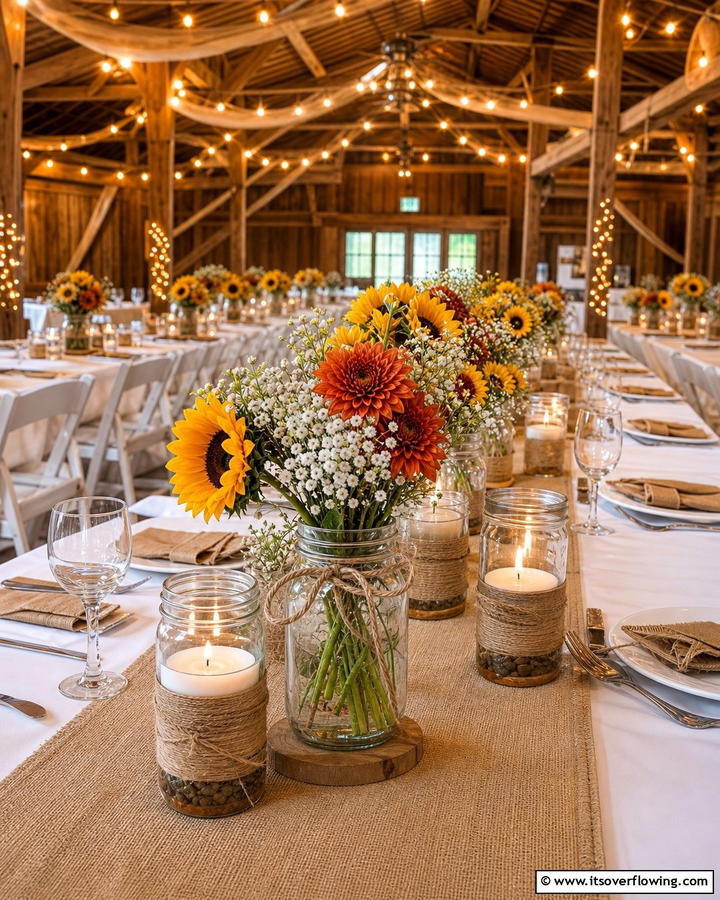 Mason Jar Vases - 21 Fall Wedding Décor Ideas for a Seasonal Celebration