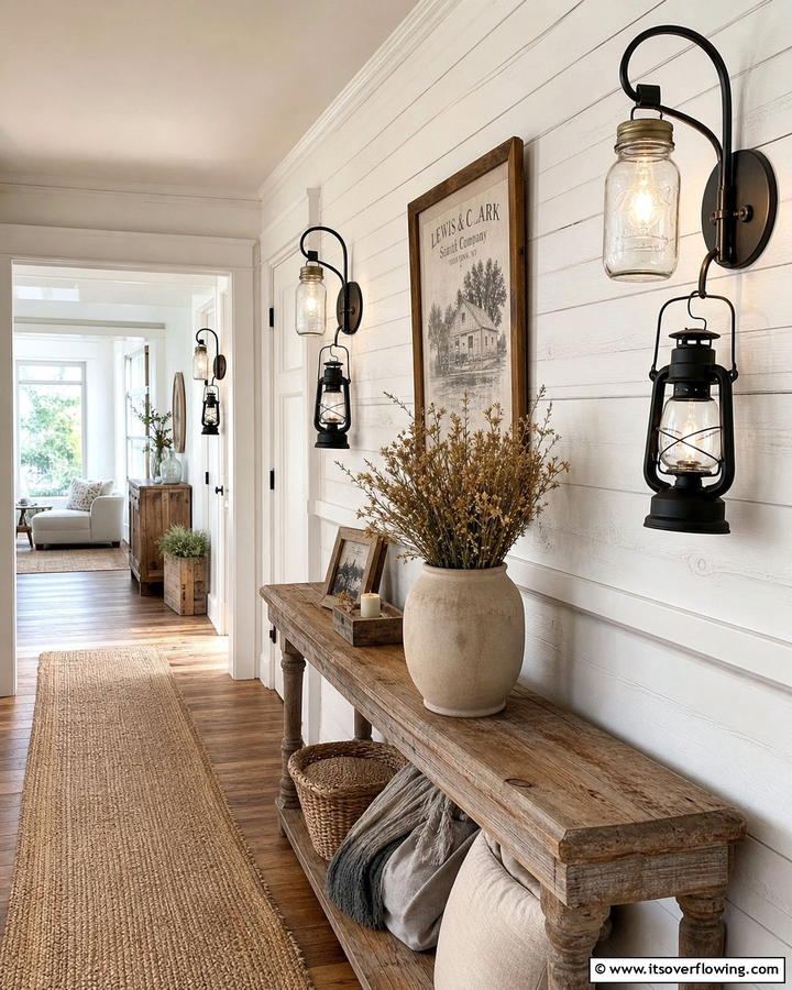 Mason Jar and Lantern Wall Sconces - 21 Farmhouse Wall Decor Ideas for Rustic Charm and Warmth