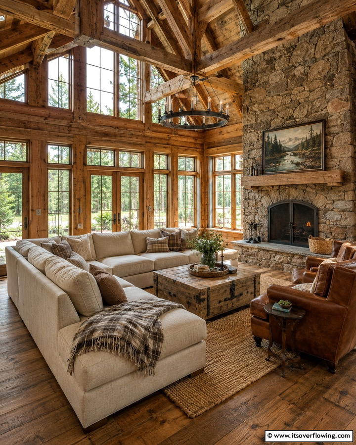 Matching Textures and Tones - 25 Living Room Ideas With Sectionals and Fireplace