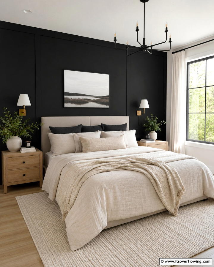 Matte Black Accent WallOne - 25 Matte Black Bedroom Ideas for a Sleek and Modern Look