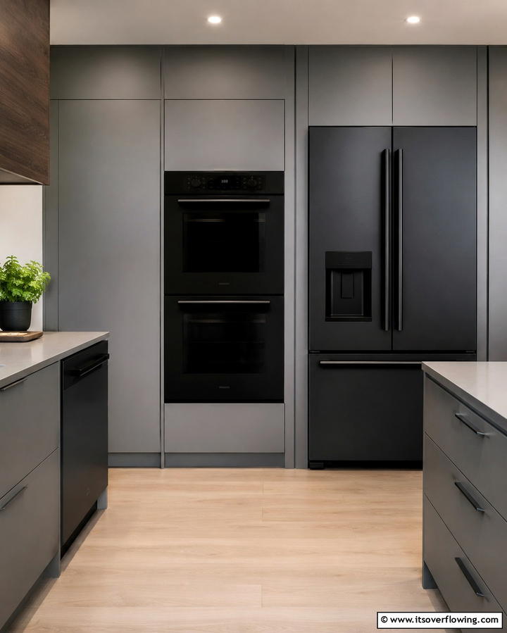 Matte Black Appliances for a Seamless Look - 25 Gray and Black Kitchen Ideas for a Modern Look