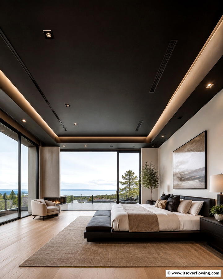 Matte Black Ceiling - 25 Matte Black Bedroom Ideas for a Sleek and Modern Look