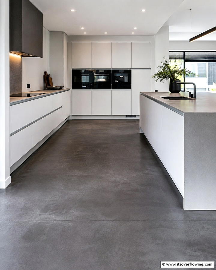 Matte Black Concrete Floors - 25 Black Kitchen Floor Ideas for a Sleek and Stylish Space