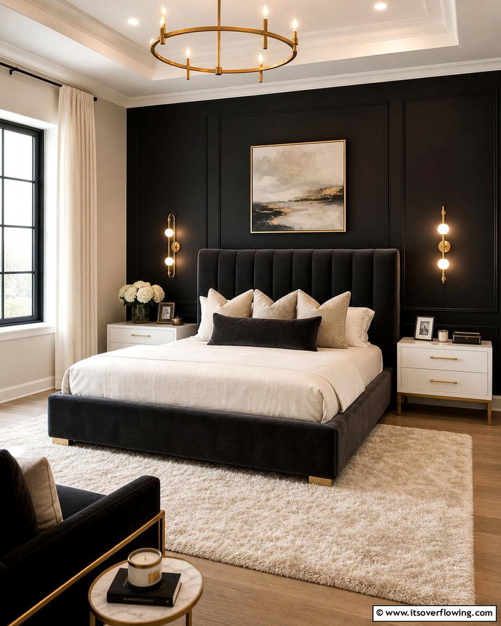 Matte Black Elegance - 25 Black Accent Wall Bedroom Ideas for Drama