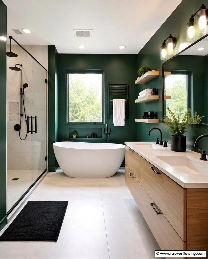 Matte Black Fixtures with Green Walls - 25 Black and Green Bathroom Ideas for Bold Style
