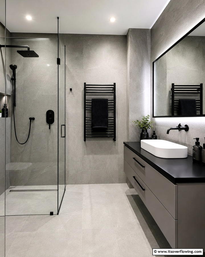Matte Black Fixtures - 25 Black and Grey Bathroom Ideas for a Sleek Design