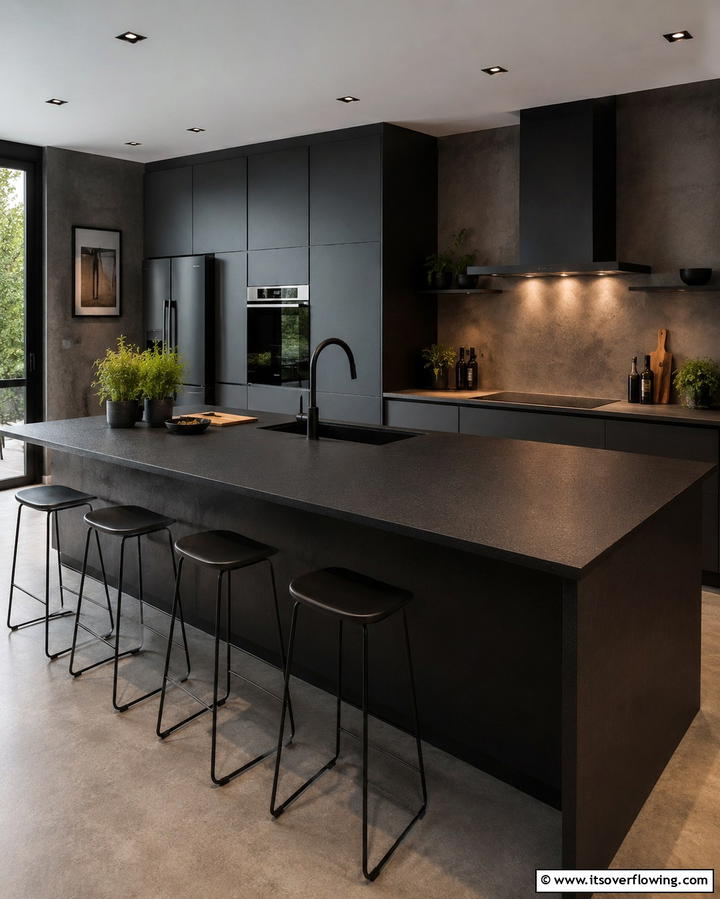 Matte Black Granite for a Contemporary Touch - 30 Sleek Black Granite Countertop Kitchen Designs for Luxury