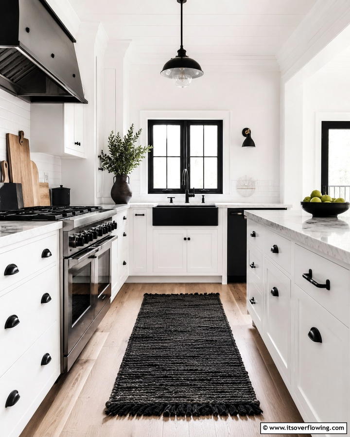 Matte Black Hardware - 30 Charming White Farmhouse Kitchen Inspirations