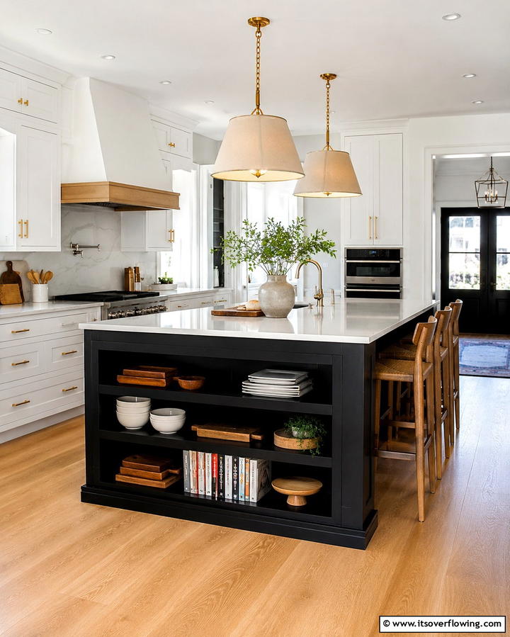 Matte Black Island with Open Shelving - 25 Sleek Black Kitchen Island Ideas for a Modern Kitchen