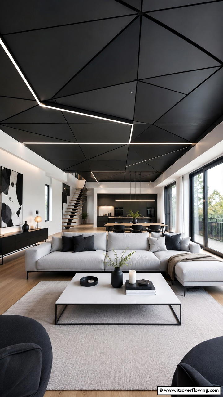 Matte Black Minimalism - 30 Black Ceiling Ideas to Add Depth and Drama Above