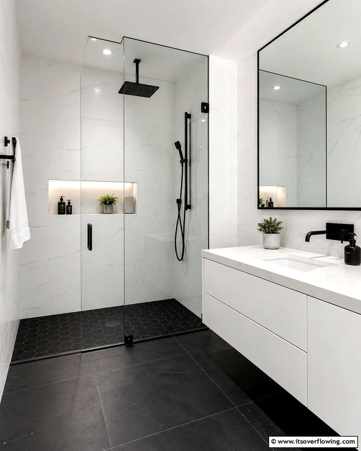 Matte Black Tiles for Dramatic Contrast - 30 Shower Floor Tile Ideas for Slip-Resistant Style