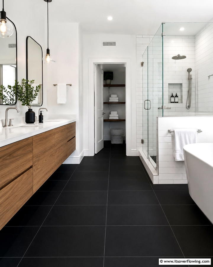 Matte Black Tiles for a Modern Touch - 25 Black Floor Bathroom Ideas for a Bold Look