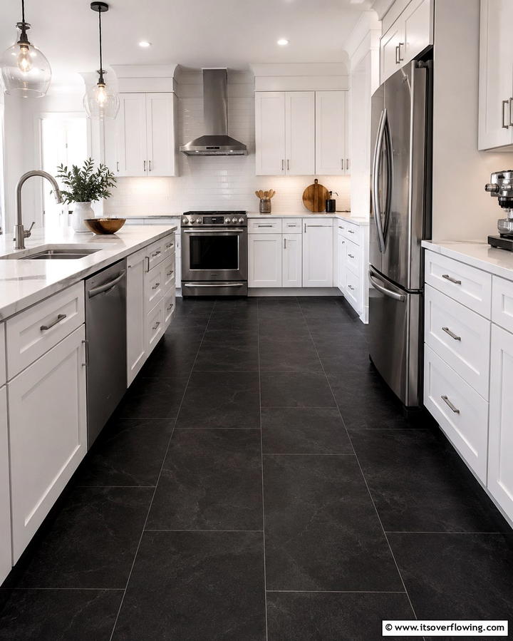 Matte Black Tiles for a Sleek Finish - 25 Black Kitchen Floor Ideas for a Sleek and Stylish Space