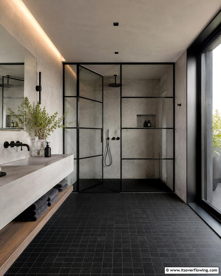 Matte Black Tiles - 30 Shower Floor Tile Ideas for Slip-Resistant Style