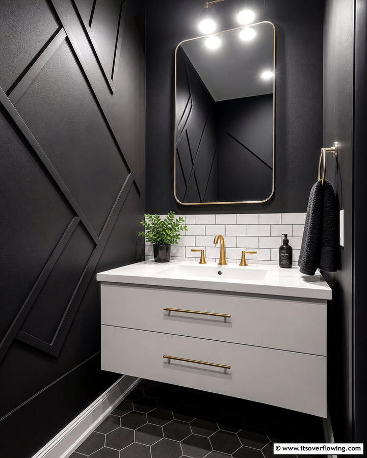 Matte Black Walls with Contrasting Fixtures - 25 Elegant Black Powder Room Ideas for a Bold Look