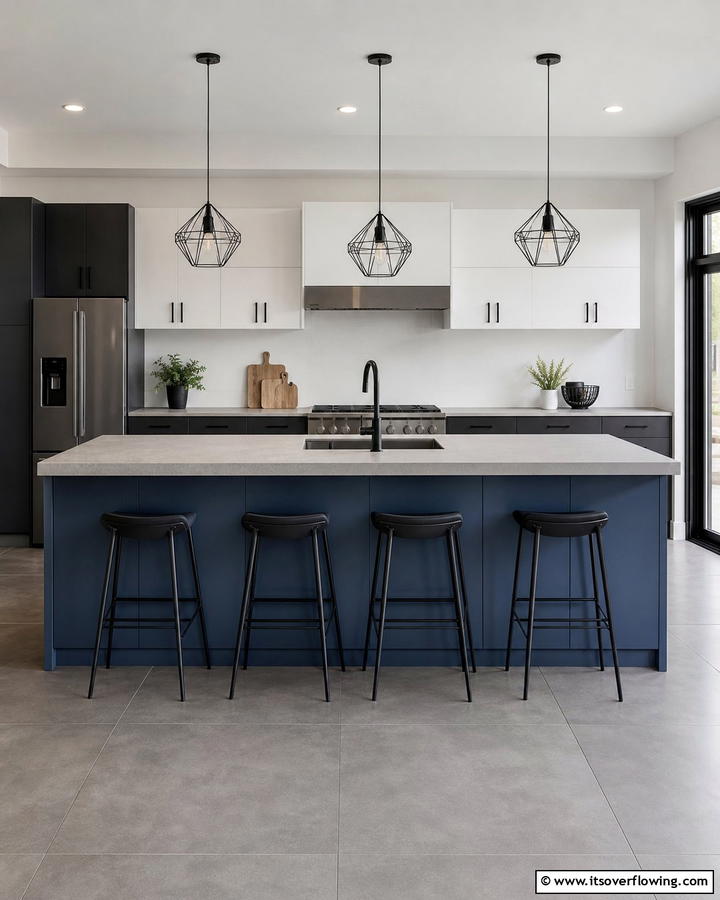 Matte Blue Island with Black Hardware - 25 Blue Kitchen Island Ideas for a Fresh Look