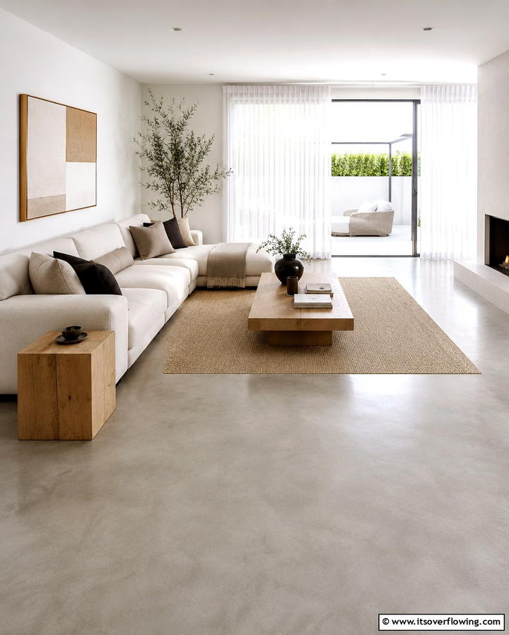 Matte Concrete for a Soft Finish - 25 Concrete Floor Living Room Ideas for a Modern and Chic Look