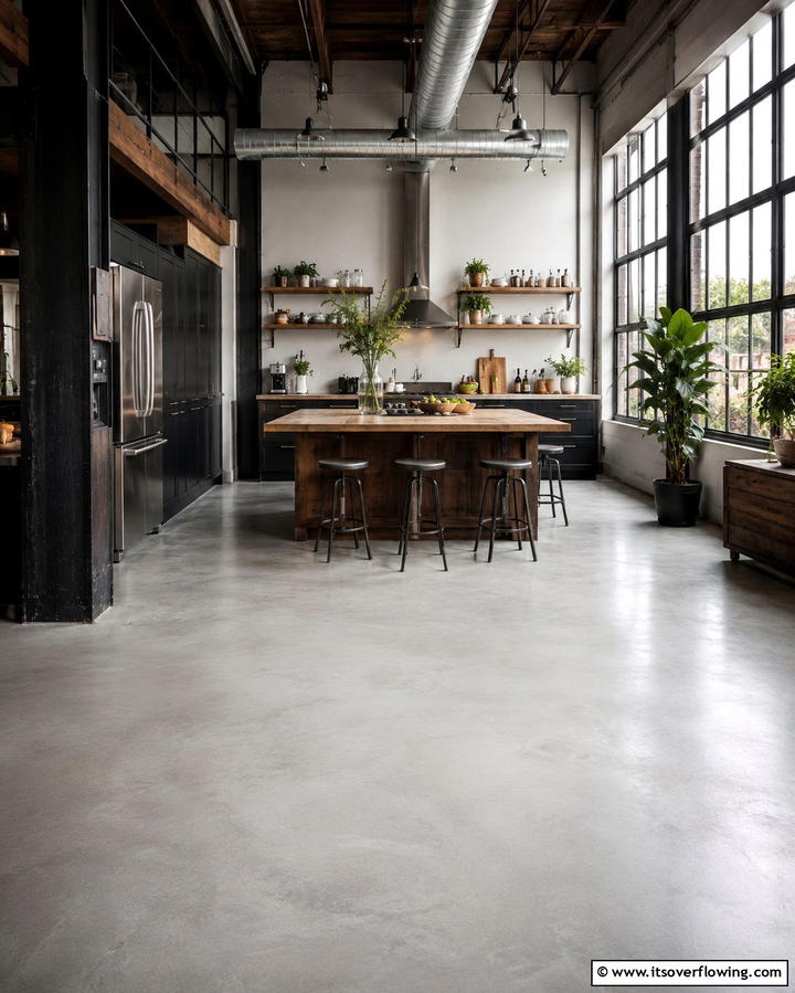 Matte Finish Concrete for Industrial Charm - 25 White Kitchen Floor Ideas for a Bright Space