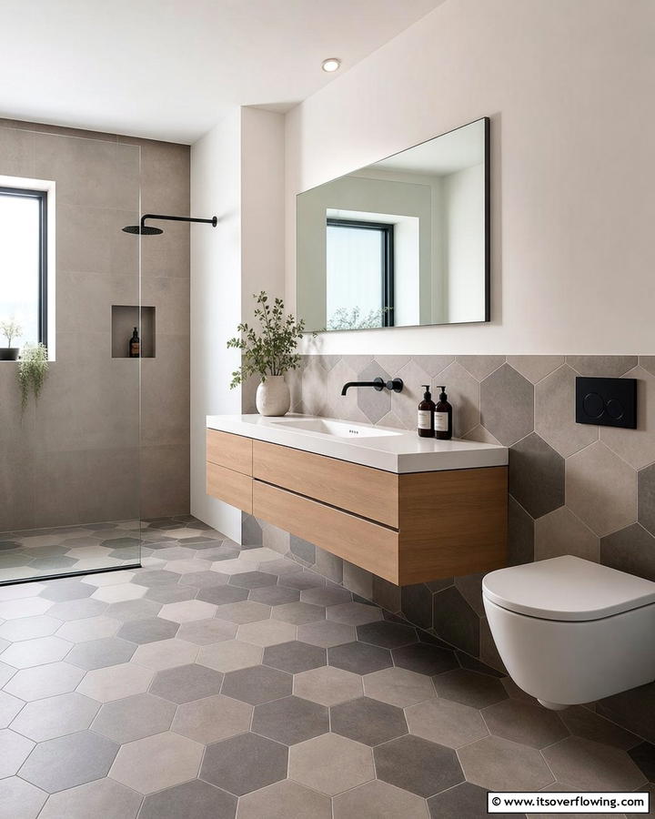 Matte Finish Hexagon Tiles - 20 Hexagon Tiles Ideas for Bathrooms with Style