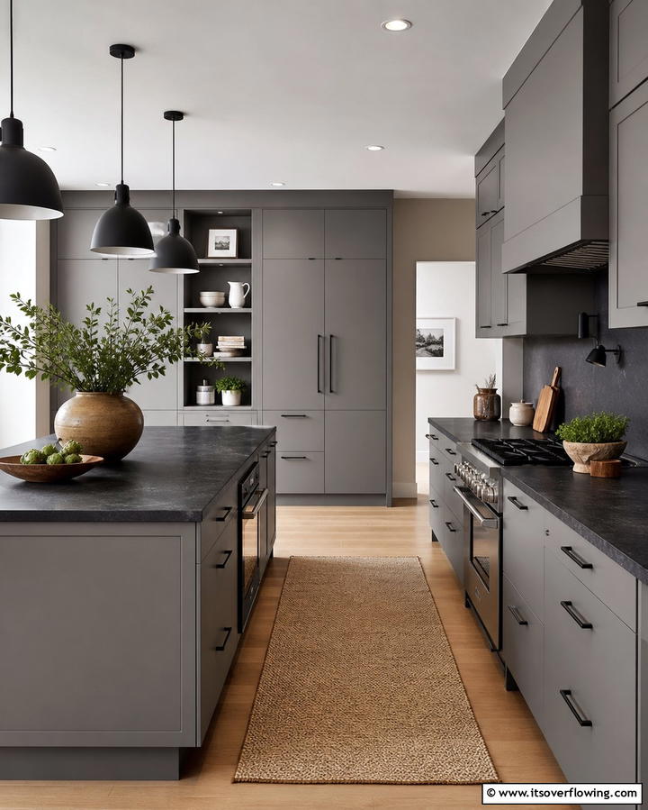 Matte Finishes for a Subtle Sophistication - 25 Kitchen Ideas with Gray Cabinets and Black Countertops