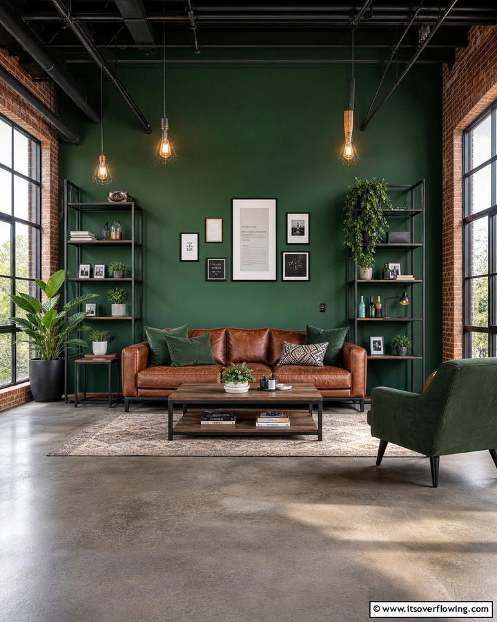 Matte Green Industrial Look - 21 Green Accent Wall Ideas for Bold and Serene Interiors