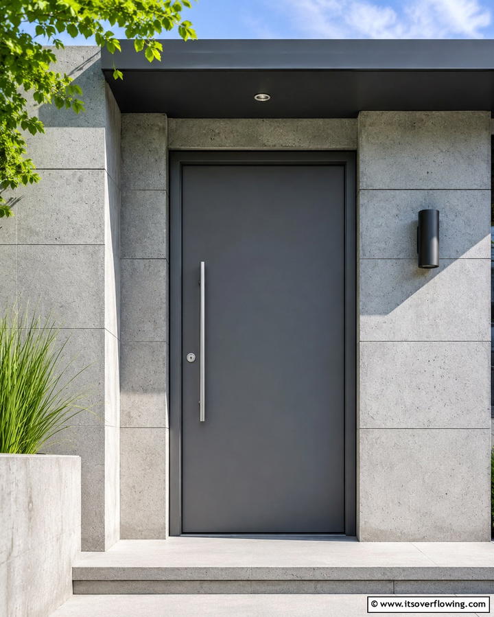 Matte Grey with Minimalist Hardware - 25 Grey Front Door Ideas for a Chic and Modern Entryway