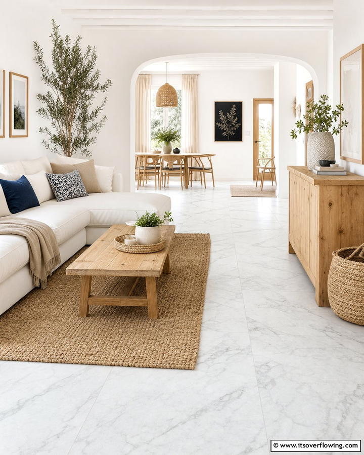 Matte Marble for Subtle Sophistication - 25 Marble Floor Living Room Ideas for a Luxurious Space
