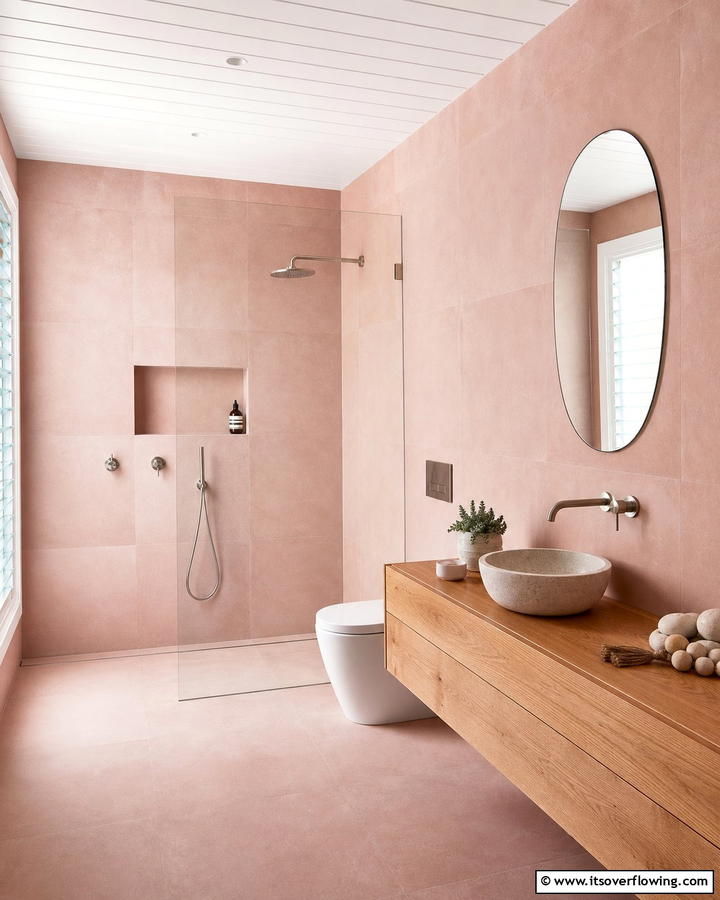 Matte Pink Tiles for a Minimalist Touch - 20 Pink Tile Bathroom Ideas for a Vibrant Look