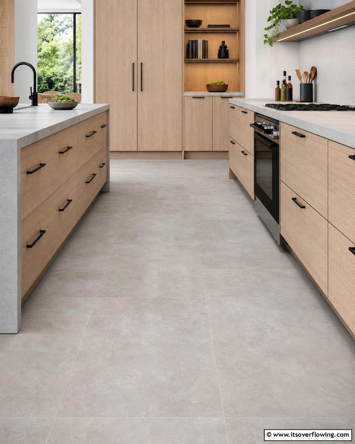 Matte Porcelain Sophistication - 21 Kitchen Floor Tile Ideas- Durable & Stylish Options