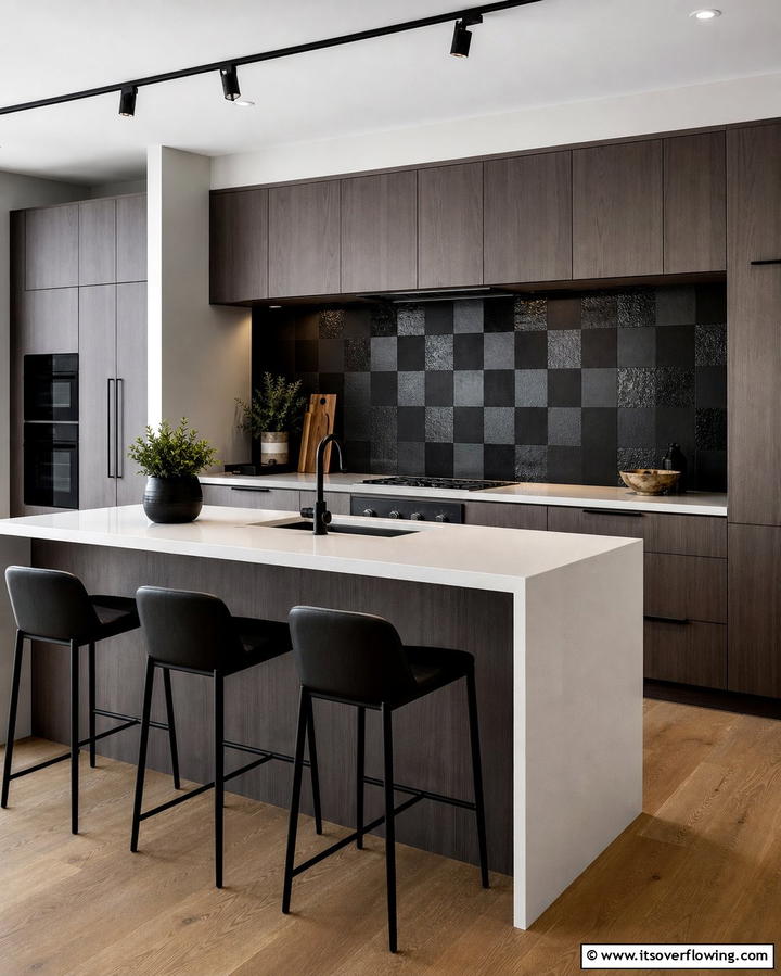 Matte and Glossy Combo - 25 Kitchen With Black Backsplash Ideas for Drama