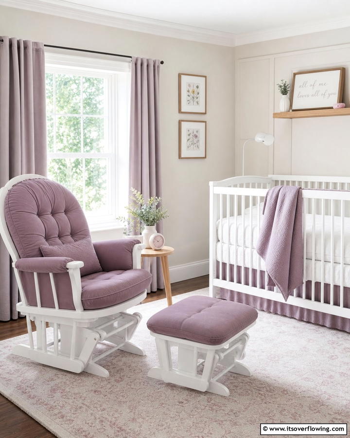 Mauve Chair Cushions for Subtle Comfort - 20 Purple Nursery Ideas for a Dreamy Baby Room