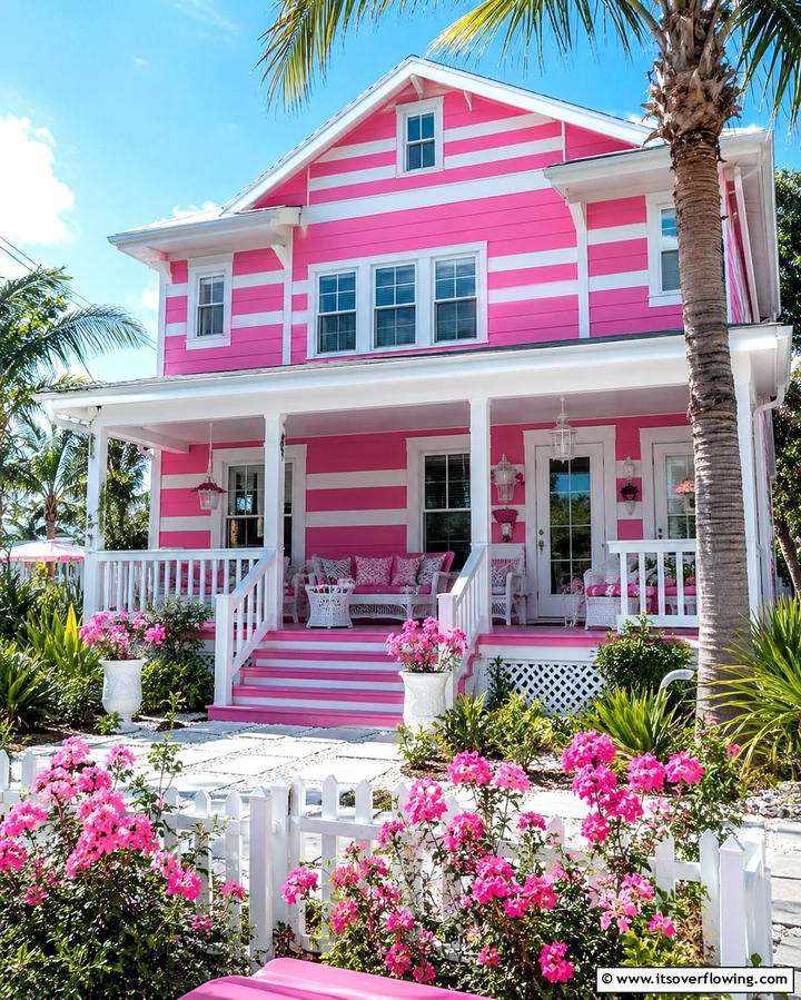 Mauve Pink with Navy Blue Accents - 25 Pink House Exterior Ideas for a Charming Look
