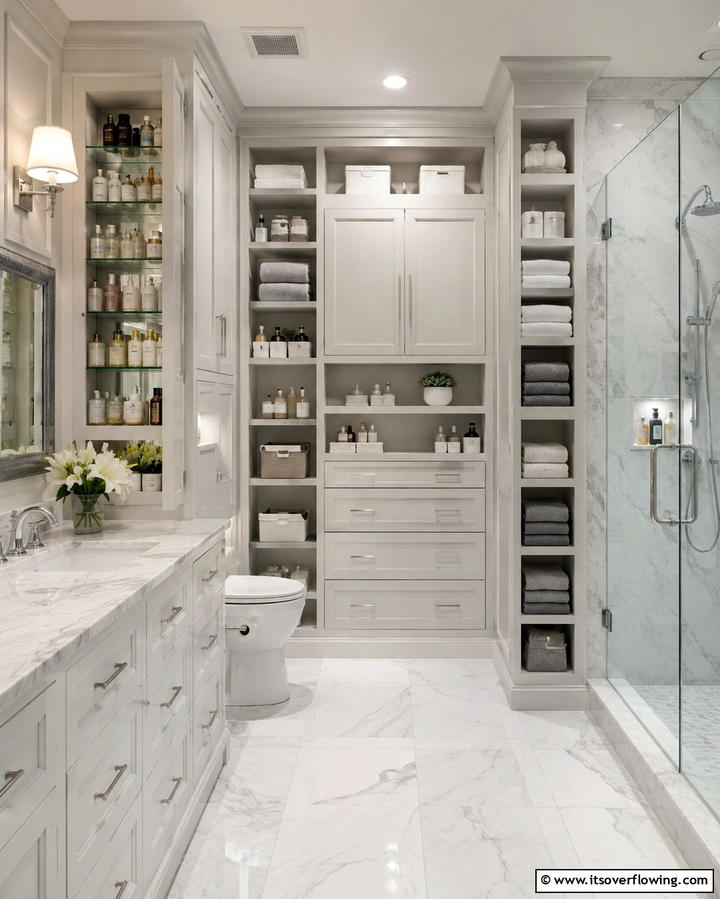 Maximized Storage Solutions - 30 Small Master Bathroom Ideas for Efficient Luxury