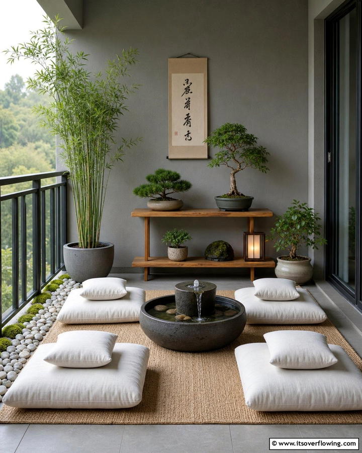 Meditative Zen Balcony - 21 Balcony Ideas to Turn Your Small Space into a Relaxing Retreat