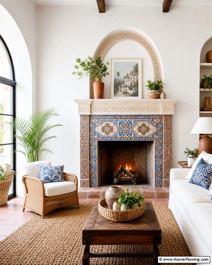 Mediterranean Haven - 21 Fireplace Tile Ideas to Refresh Your Hearth’s Aesthetic