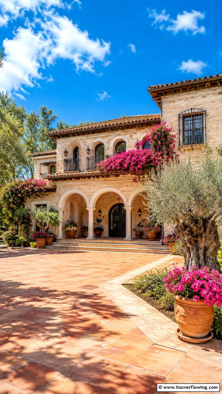 Mediterranean Inspired Beige Brick House - 30 Beige Brick Exterior Home Ideas for Warm Curb Appeal
