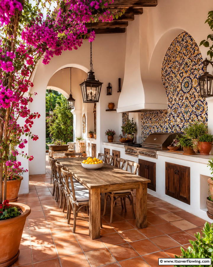 Mediterranean Inspired Outdoor Kitchen - 30 Pool House with Outdoor Kitchen Designs for Entertaining