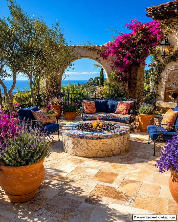 Mediterranean Inspired Patio - 20 Stone Patio With a Fire Pit Ideas for Cozy Nights