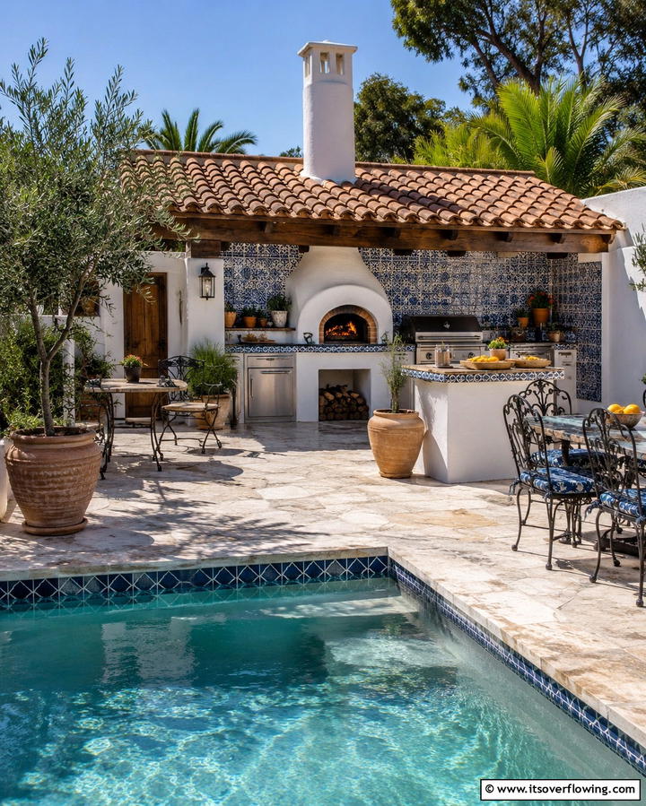 Mediterranean Inspired Retreat - 30 Pool House with Outdoor Kitchen Designs for Entertaining