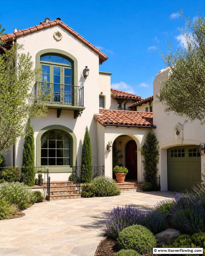 Mediterranean Inspired Sage Accents - 21 Sage Green Exterior Home Designs for Curb Appeal Refresh