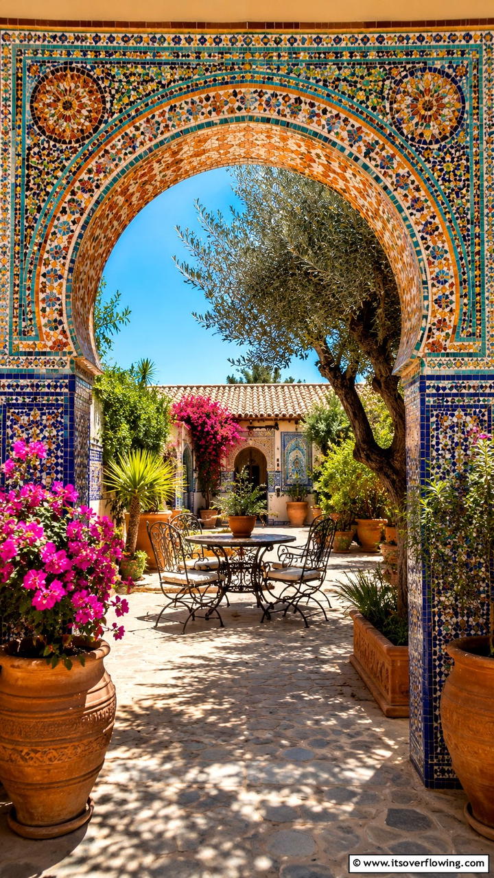 Mediterranean Mosaic Arch - 30 Garden Arch Ideas for Enchanting Outdoor Spaces