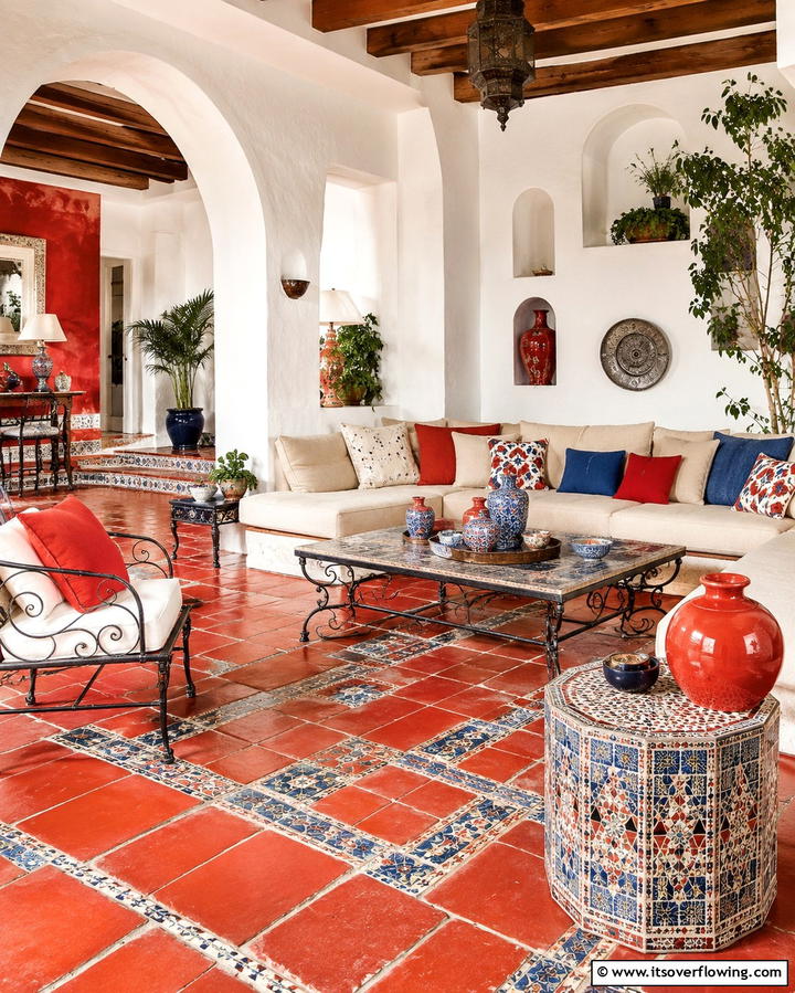 Mediterranean Red Inspirations - 30 Red Living Room Ideas for Bold and Vibrant Spaces