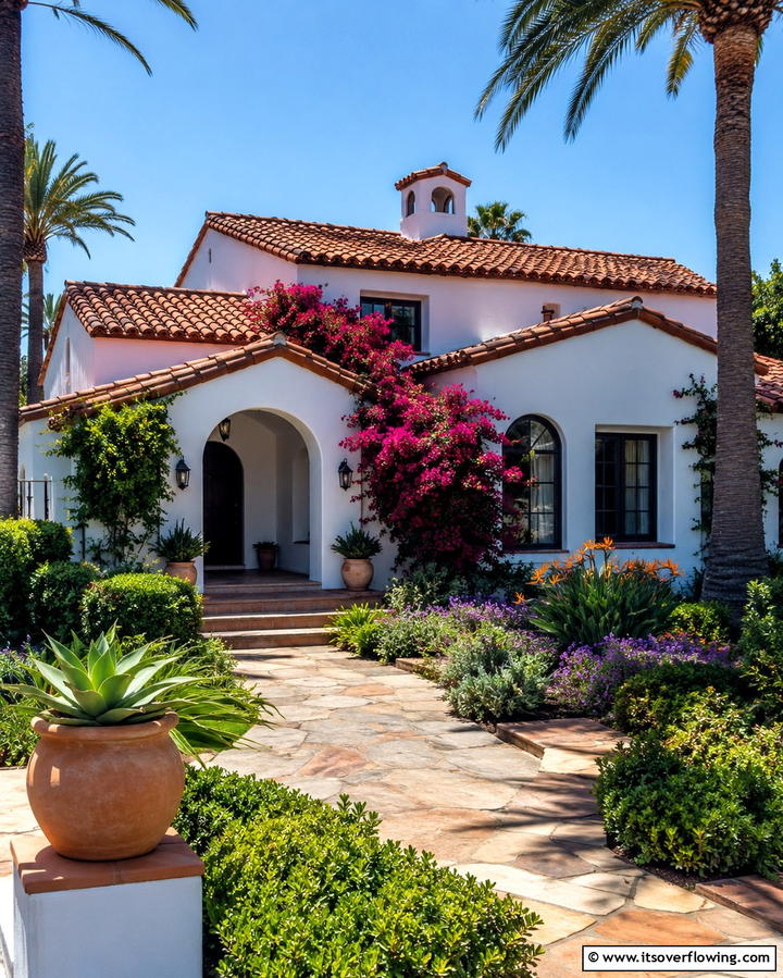 Mediterranean Red Tile Roof - 30 Spanish Bungalow Exterior Ideas for Mediterranean Charm