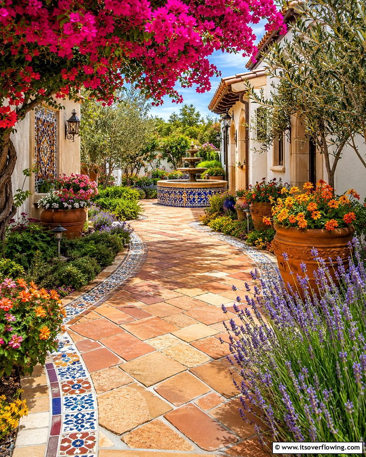 Mediterranean Style Walkway - 25 Concrete Paver Walkway Ideas for Durable Design
