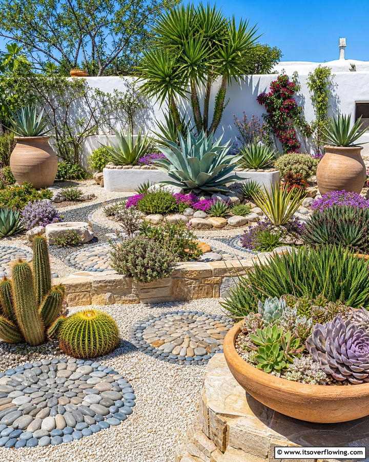 Mediterranean Succulent Display - 30 Greek Garden Ideas- Mediterranean-Inspired Landscaping