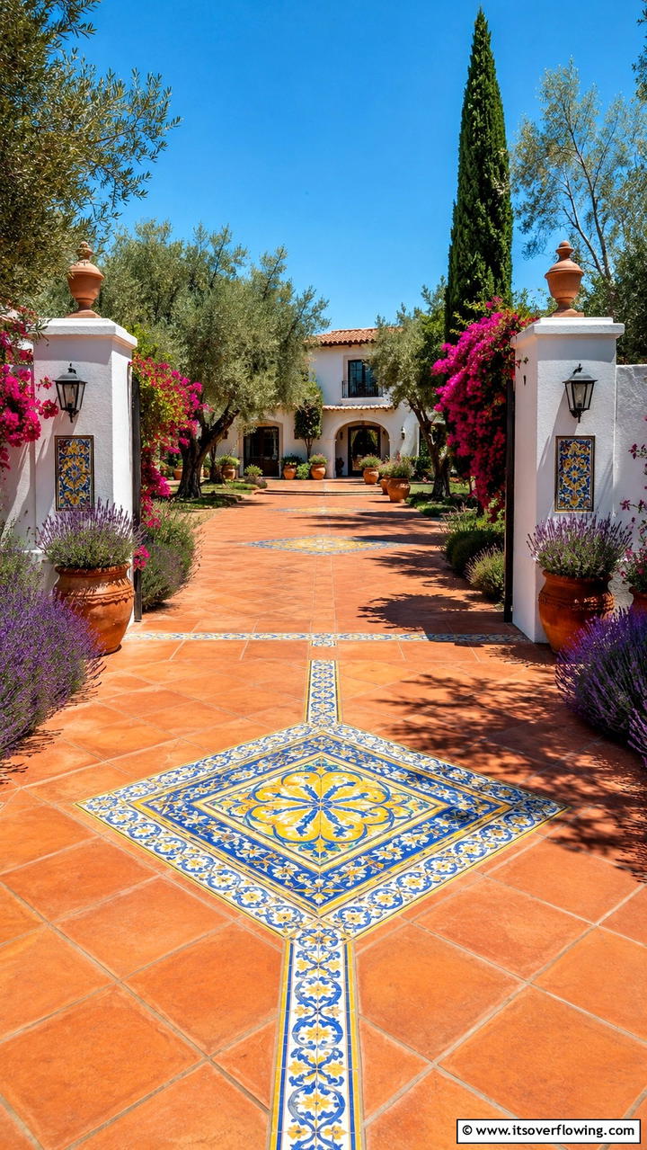Mediterranean Tile Accent - 30 Driveway Entrance Ideas for Impressive Arrivals