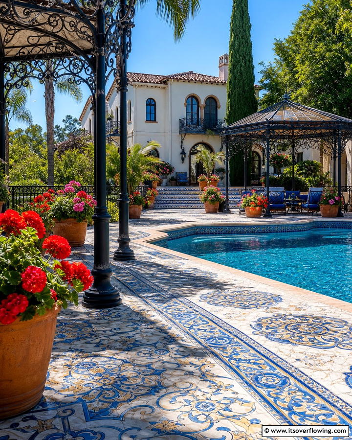 Mediterranean Tile Patterns - 25 Stamped Concrete Pool Deck Ideas for Durability