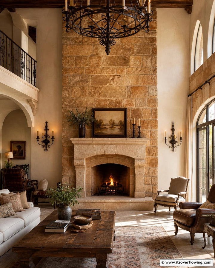 Mediterranean Warmth - 25 Floor to Ceiling Stone Fireplace Ideas for Drama
