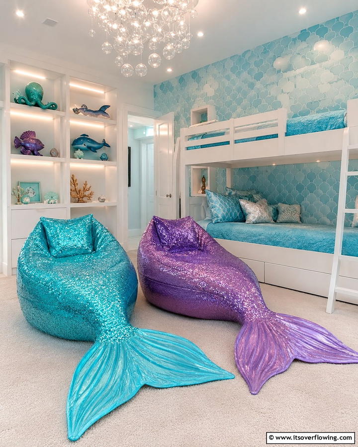 Mermaid Tail Bean Bags - 20 Underwater Mermaid Bedroom Ideas for Fantasy